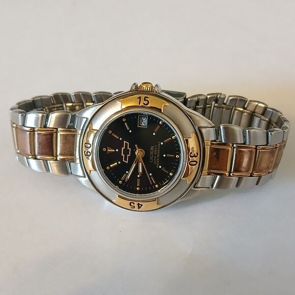 Vtg Croton Reliance Chevy Black Dial Two-Tone Women Watch WR 3ATM - 5 1/2\